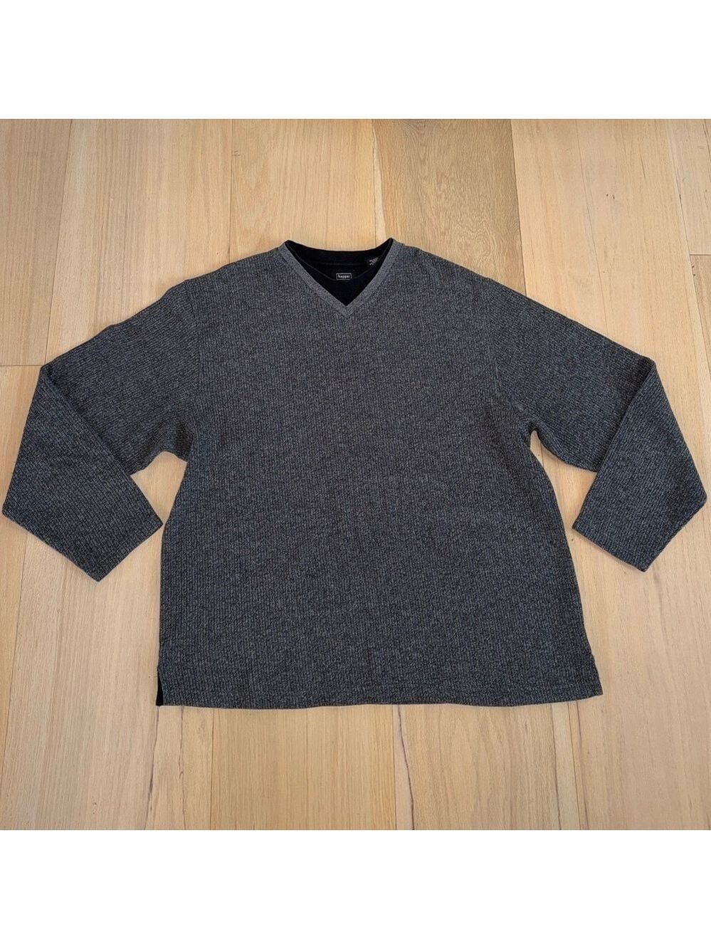 Haggar Gray Long Sleeve V Neck Shirt Size XXL